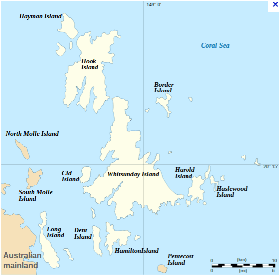 carte des Withsundays map australie