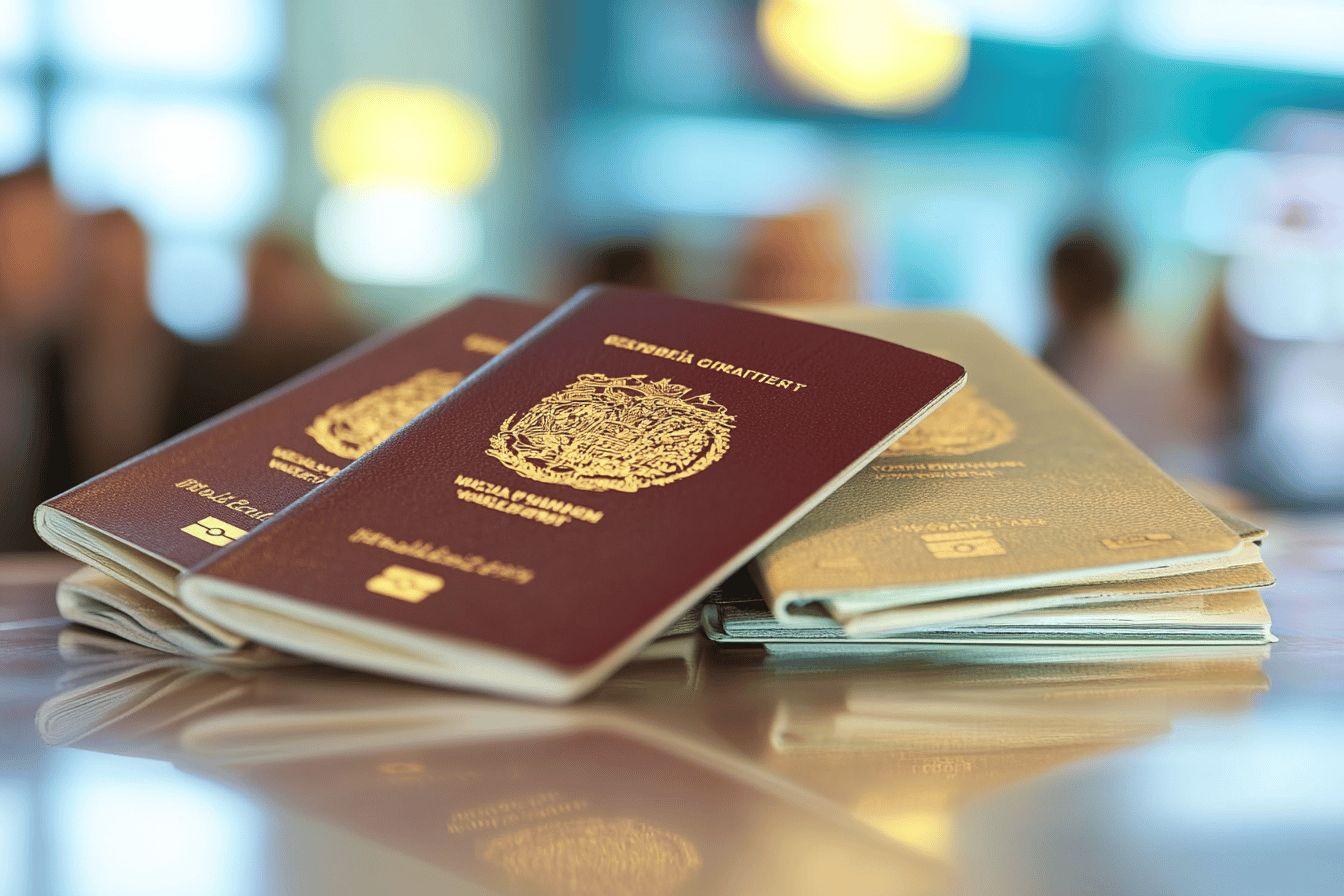 Deux passeports officiels bordeaux et or avec armoiries