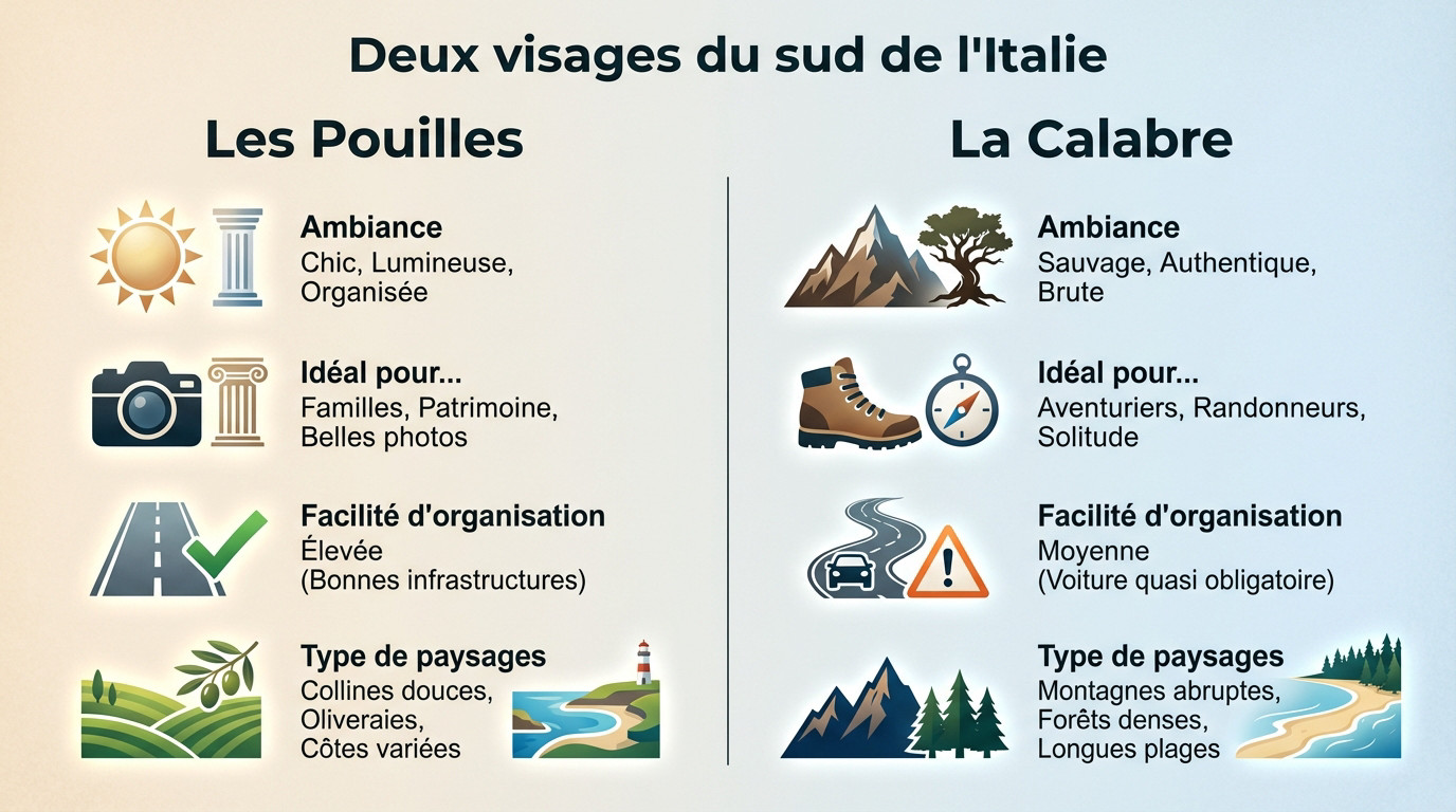 Paysage contrast&eacute; entre les c&ocirc;tes des Pouilles et les montagnes de Calabre